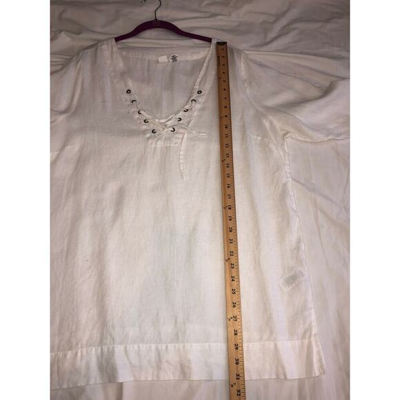 Artisan NY Linen Tunic Size 1X White Long Sleeve Grommet Lace Up Neckline Plus - Picture 6 of 8